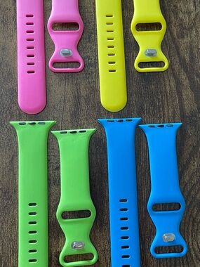 Silicone Replacement Apple Watch Bands - Bright Pink, Yellow, Green, Blue